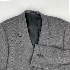 Excelsior 100% Cashmere Blazer Jacket Gray Herringbone Double Breasted EU 54